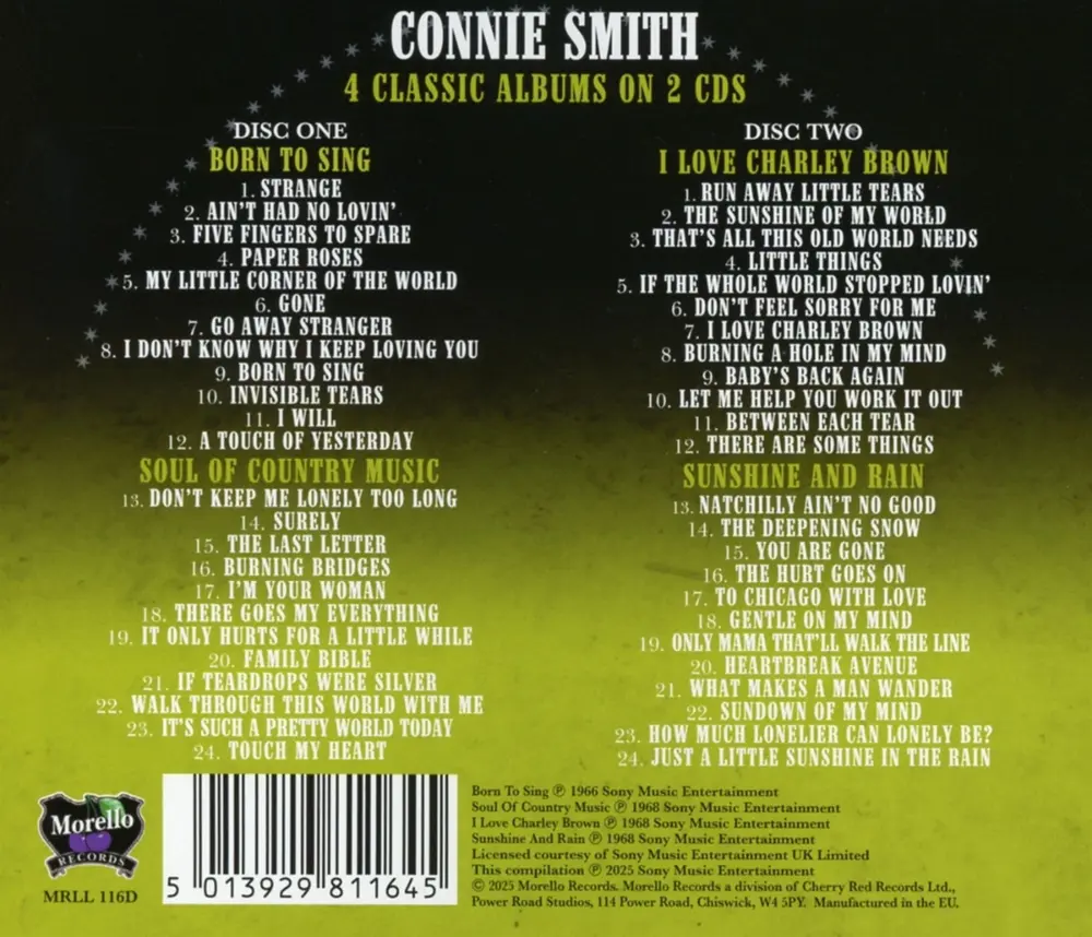 Connie Smith – BORN TO SING / SOUL OF COUNTRY MUSIC/I LOVE CHARLEY BROWN / SUNSHINE AND RAIN (CD)