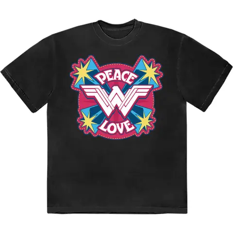 Tričko Wonder Woman Peace & Love (Čierna), Unisex, Čierna