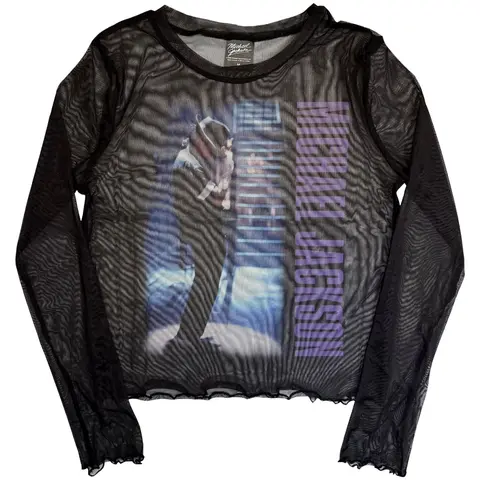 Ladies Long Sleeve Mesh Crop Top: Beat It (Black)