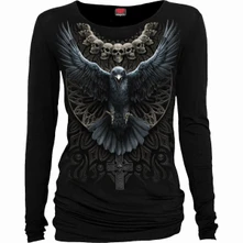 Tričko s dlhým rukávom Ladies Long Sleeve Baggy T-Shirt: Raven Skull (Black)