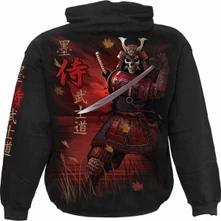 Unisex Pullover Hoodie: Samurai (Black) (Back & Sleeve Print) thumbnail