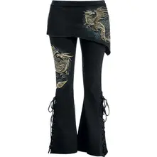 Ladies Boot Cut Leggings with Micro Skirt: Celtic Dragon (Black) (Back Print)