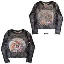 Ladies Long Sleeve Mesh Crop Top: A Day At The Races (Black) (Front & Back) thumbnail