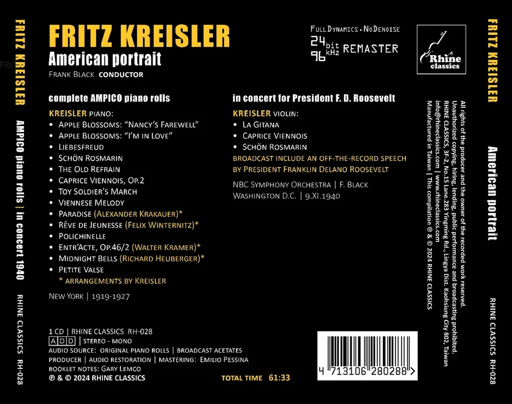 Fritz Kreisler – AMERICAN PORTRAIT (CD)