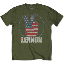 John Lennon, Tričko Peace Fingers US Flag, Unisex, Zelená