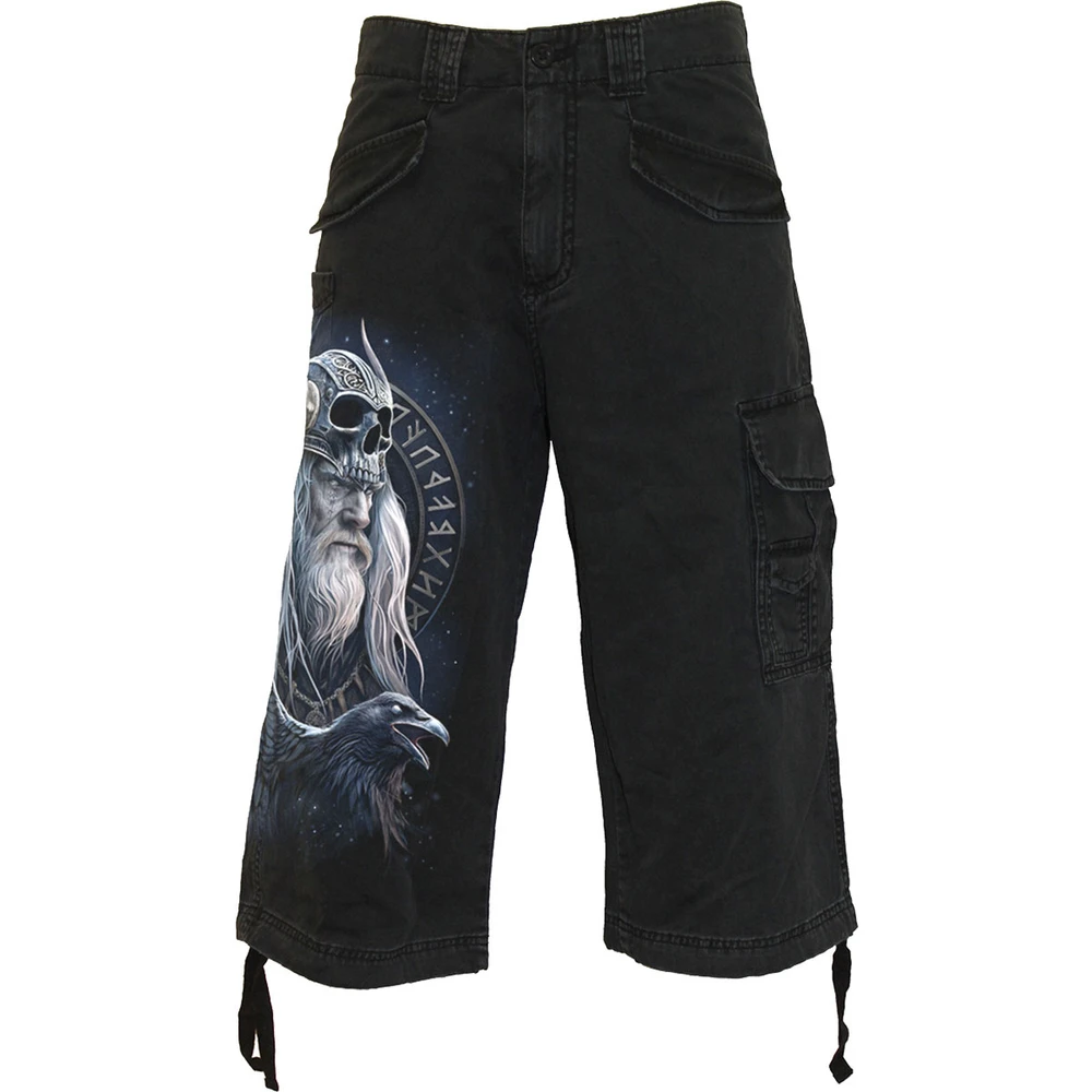 Unisex Vintage Cargo Shorts: Odin's Warrior (Black) (Back Print)