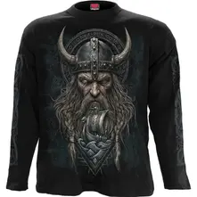 Unisex Long Sleeve T-Shirt: Viking Norseman (Black) (Back & Sleeve Print) thumbnail