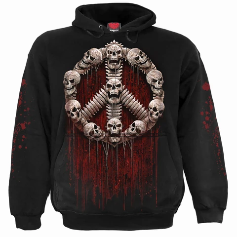 Unisex Pullover Hoodie: War Kills (Black) (Back & Sleeve Print)
