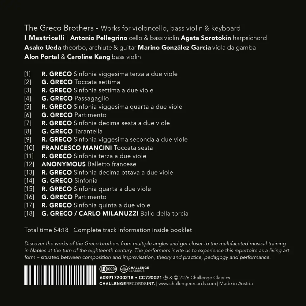 THE GRECO BROTHERS & FRIENDS - WORKS FOR BASSE DE VIOLON, VIOLONCELLO AND KEYBOARD