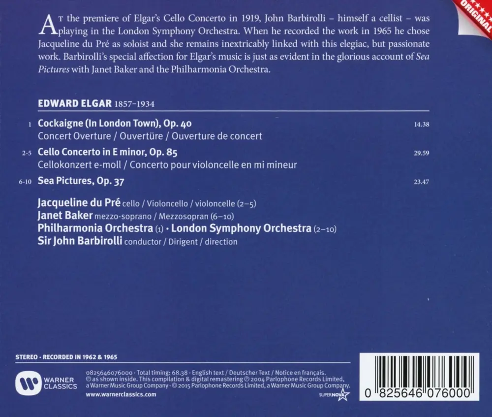 Jacqueline du Pré – CELLO CONCERTO - SEA PICTURES (CD)