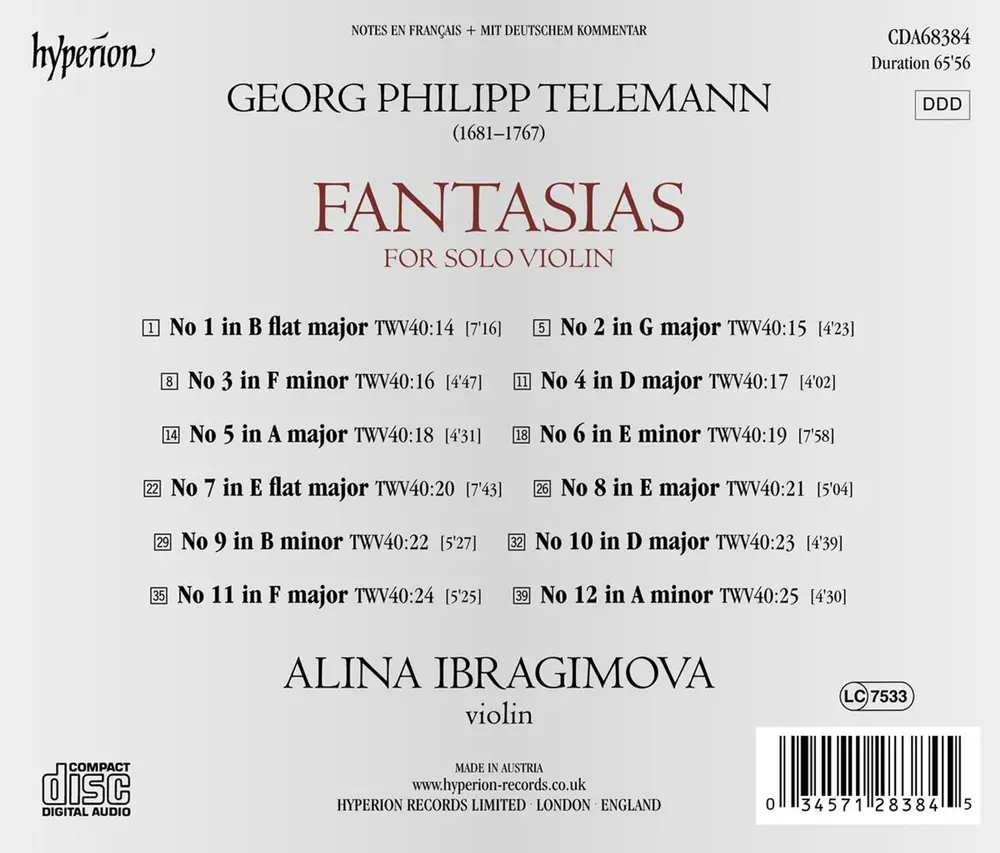 Alina Ibragimova – TELEMANN: FANTASIAS FOR SOLO VIOLIN (CD)