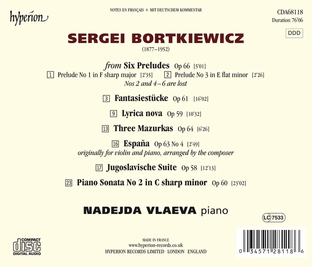 BORTKIEWICZ: PIANO SONATA NO. 2 & OTHER WORKS
