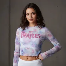 Ladies Long Sleeve Mesh Crop Top: Drop T Logo (White) thumbnail