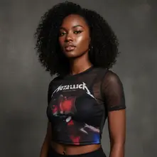 Ladies Mesh Crop Top: Moth Into Flame (Black) thumbnail