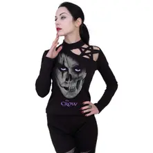 Ladies Pentagram Shoulder Top: Skull Face (Black) thumbnail