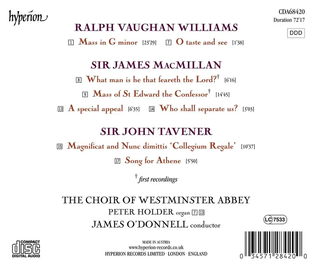 VAUGHAN WILLIAMS, TAVENER & MACMILLAN