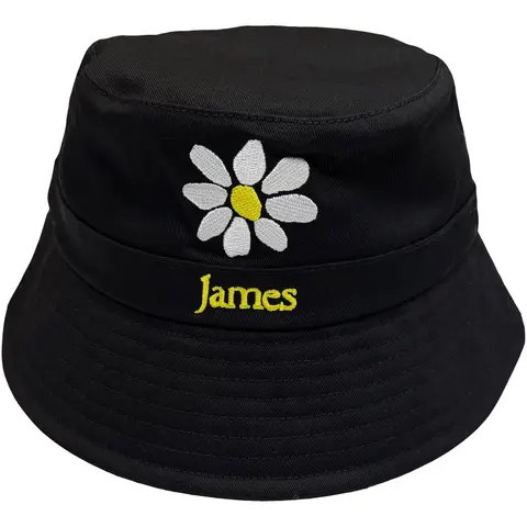 Unisex Bucket Hat: Yellow Logo White Daisy (Black)