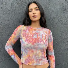 Ladies Long Sleeve Mesh Crop Top: Funky (Light Blue) thumbnail