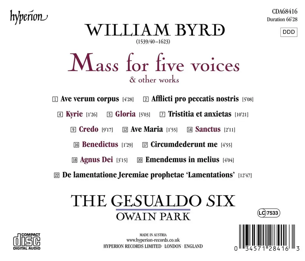 BYRD: MASS FOR FIVE VOICES