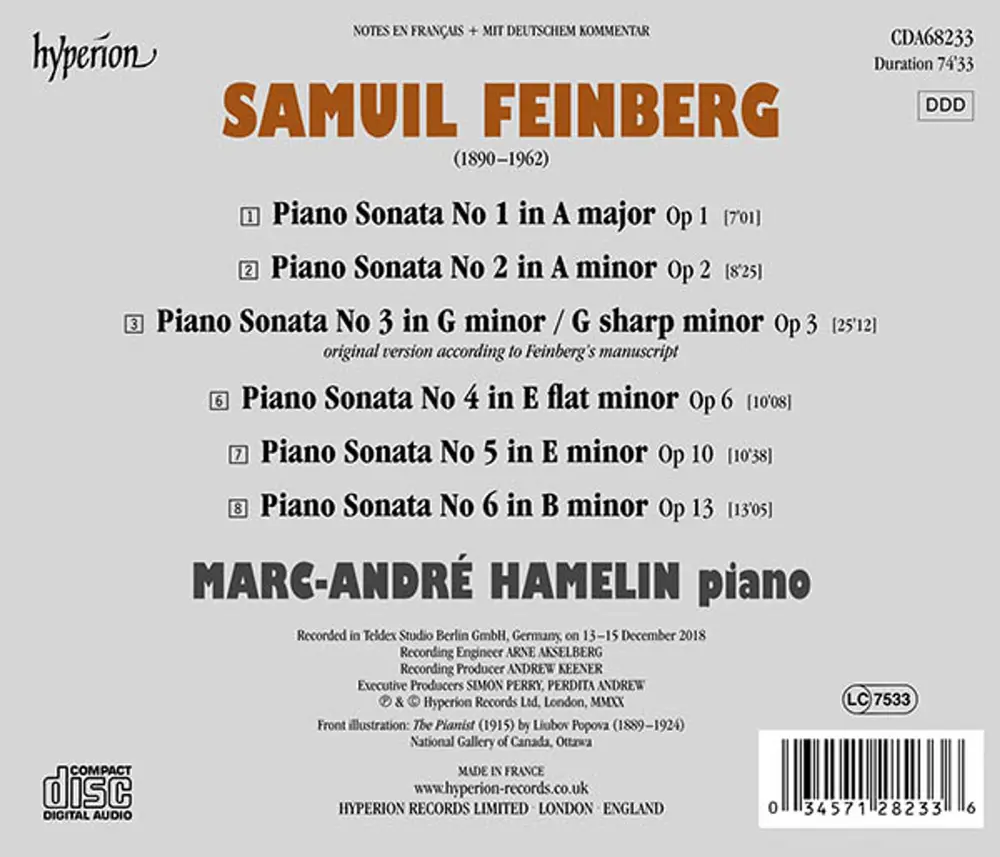 FEINBERG: PIANO SONATAS 1-6