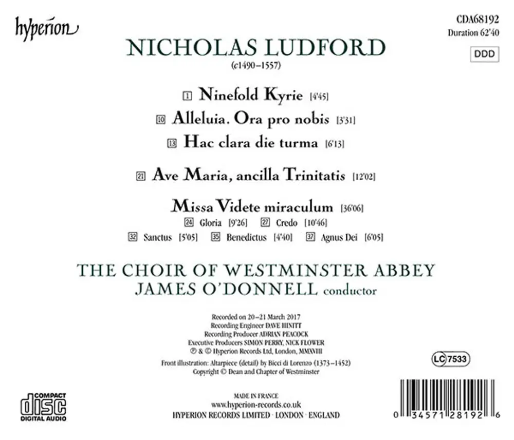 LUDFORD: MISSA VIDETE MIRACULUM; AVE MARIA, ANCILL