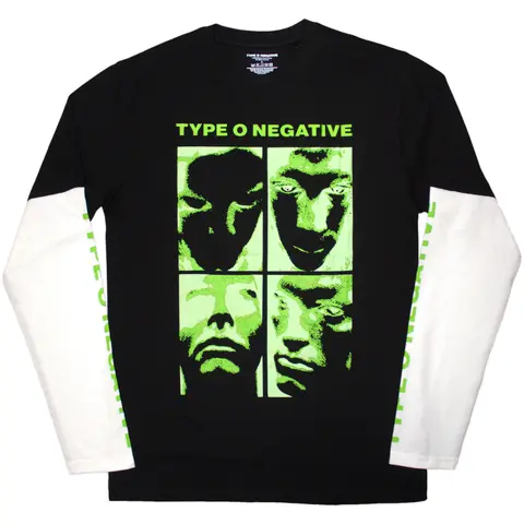 Unisex 2 In 1 Layered Long Sleeve T-Shirt: Faces (Black & White) (Sleeve Print)