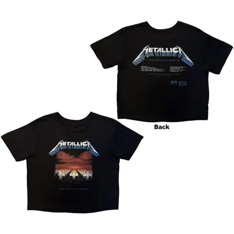 Ladies Crop Top: Master Of Puppets Tracks (Black) (Back Print)