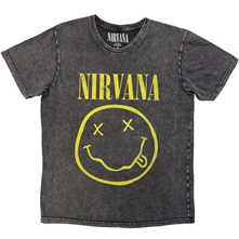 Tričko Unisex Stone Wash T-Shirt: Yellow Happy Face (Charcoal Grey)