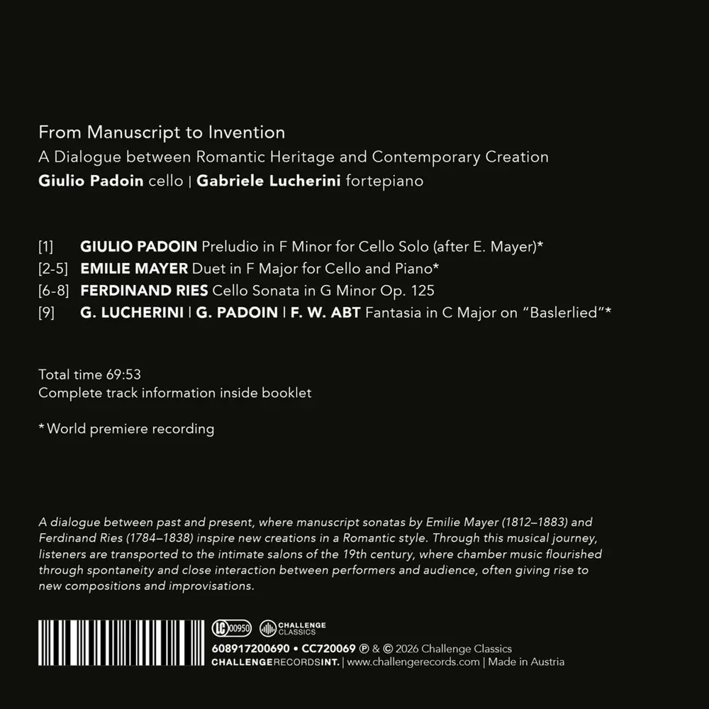 Giulio Padoin & Gabriele Lucherini – EMILIE MAYER / FERDINAND RIES: FROM MANUSCRIPT TO INVENTION - A DIALOGUE BETWEEN ROMANTIC HERITAGE & CONTEMPORARY CREATION (CD)