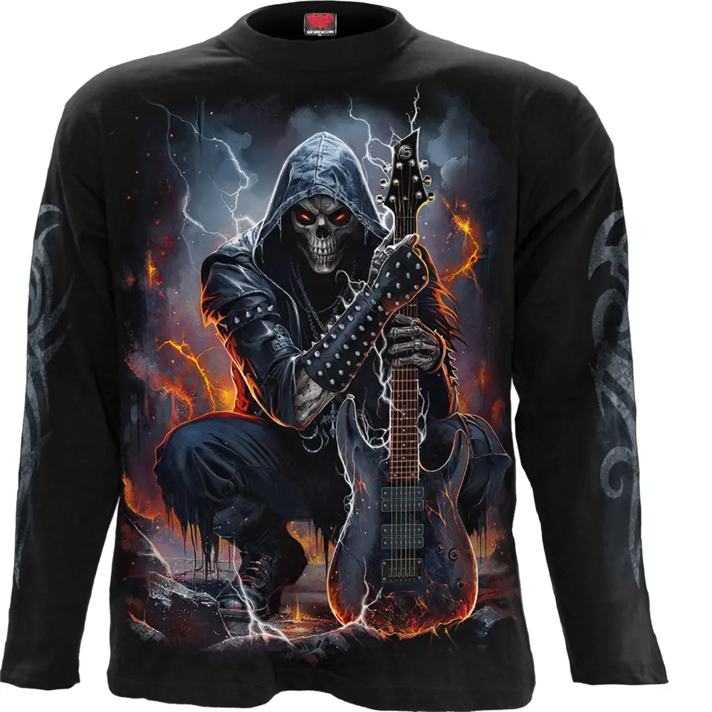 Unisex Long Sleeve T-Shirt: Death Rocker (Black) (Back & Sleeve Print)