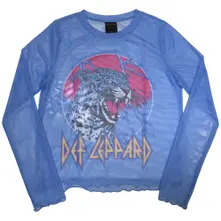 Ladies Long Sleeve Mesh Crop Top: Lightning Leopard (Blue)