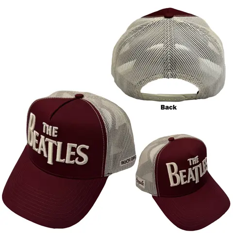 Unisex Mesh Back Cap: Drop T Logo & Apple (Maroon Red & Natural)