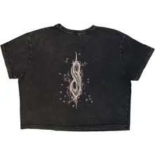Ladies Stone Wash Crop Top: Butterfly Goatee (Charcoal Grey) (Back Print) thumbnail