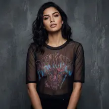 Ladies Mesh Crop Top: Graffiti Illustration (Black) (Back Print) thumbnail