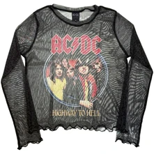 Croptop Ladies Long Sleeve Mesh Crop Top: Highway To Hell (Black)