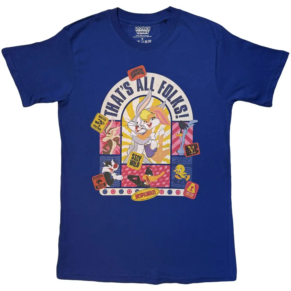 Unisex T-Shirt: That's All Folks Cartoon Stamps (Navy Blue)