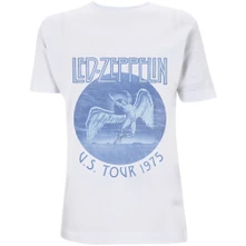 Led Zeppelin, Tričko Tour '75 Blue Wash, Unisex, Biela