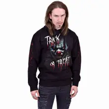 Unisex Pullover Hoodie: Trick Or Treat (Black) (Back & Sleeve Print) thumbnail