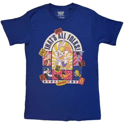 Unisex T-Shirt: That's All Folks Cartoon Stamps (Navy Blue)