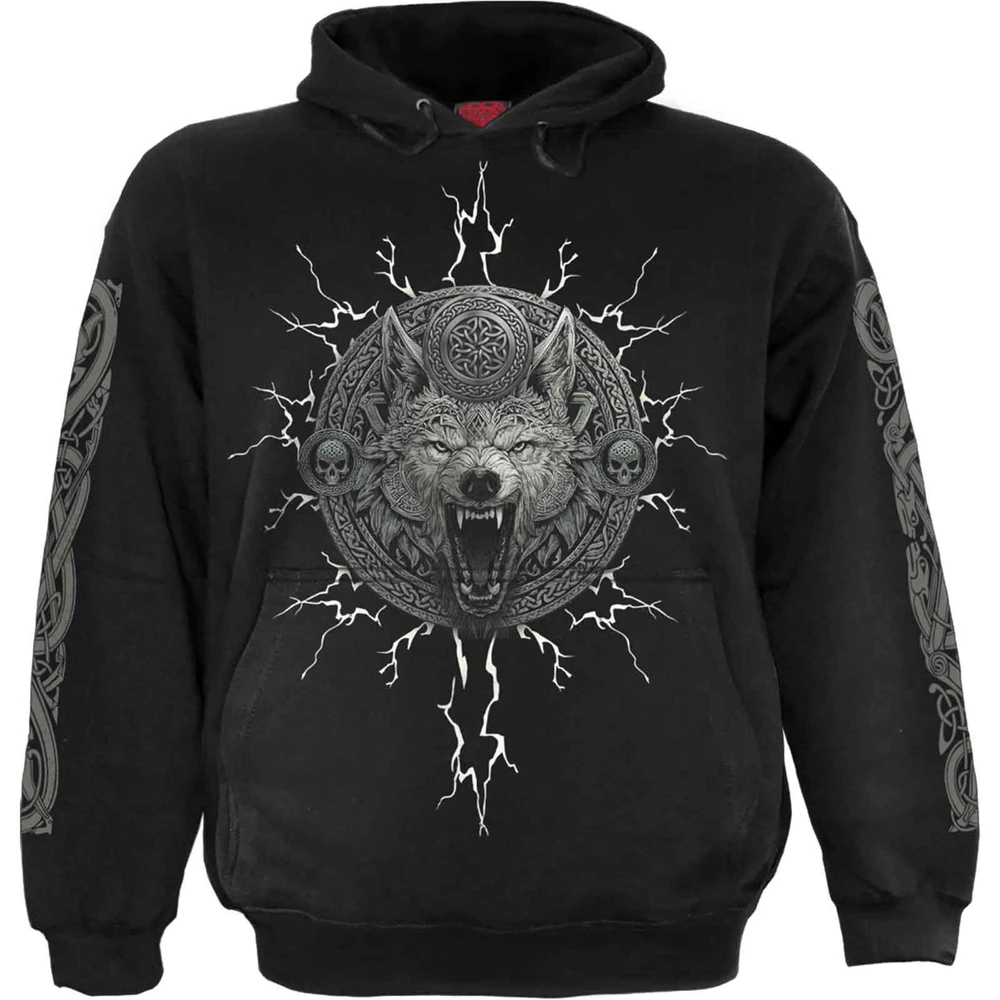 Unisex Pullover Hoodie: Valhalla (Black) (Back & Sleeve Print)