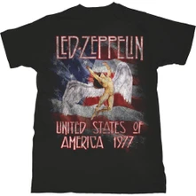Led Zeppelin, Tričko Stars N' Stripes USA '77., Unisex, Čierna