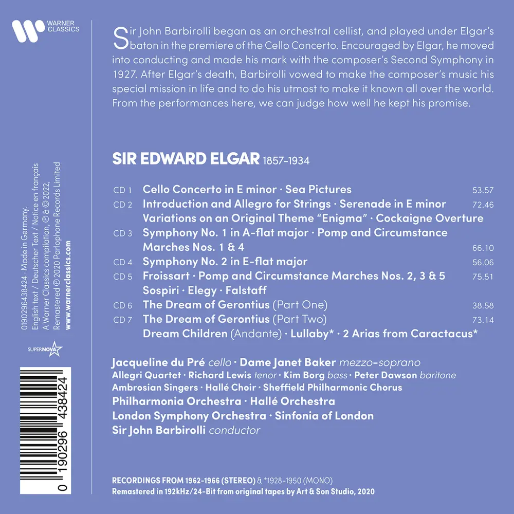 Sir John Barbirolli – ELGAR: CELLO CONCERTO/ENIGMA VARIATIONS/SYMPHONIES 1 & 2/SEA PICTURES (CD)