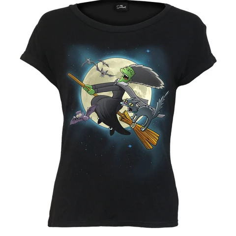 Ladies Boatneck Cap Sleeve T-Shirt: Marge Witch (Black)