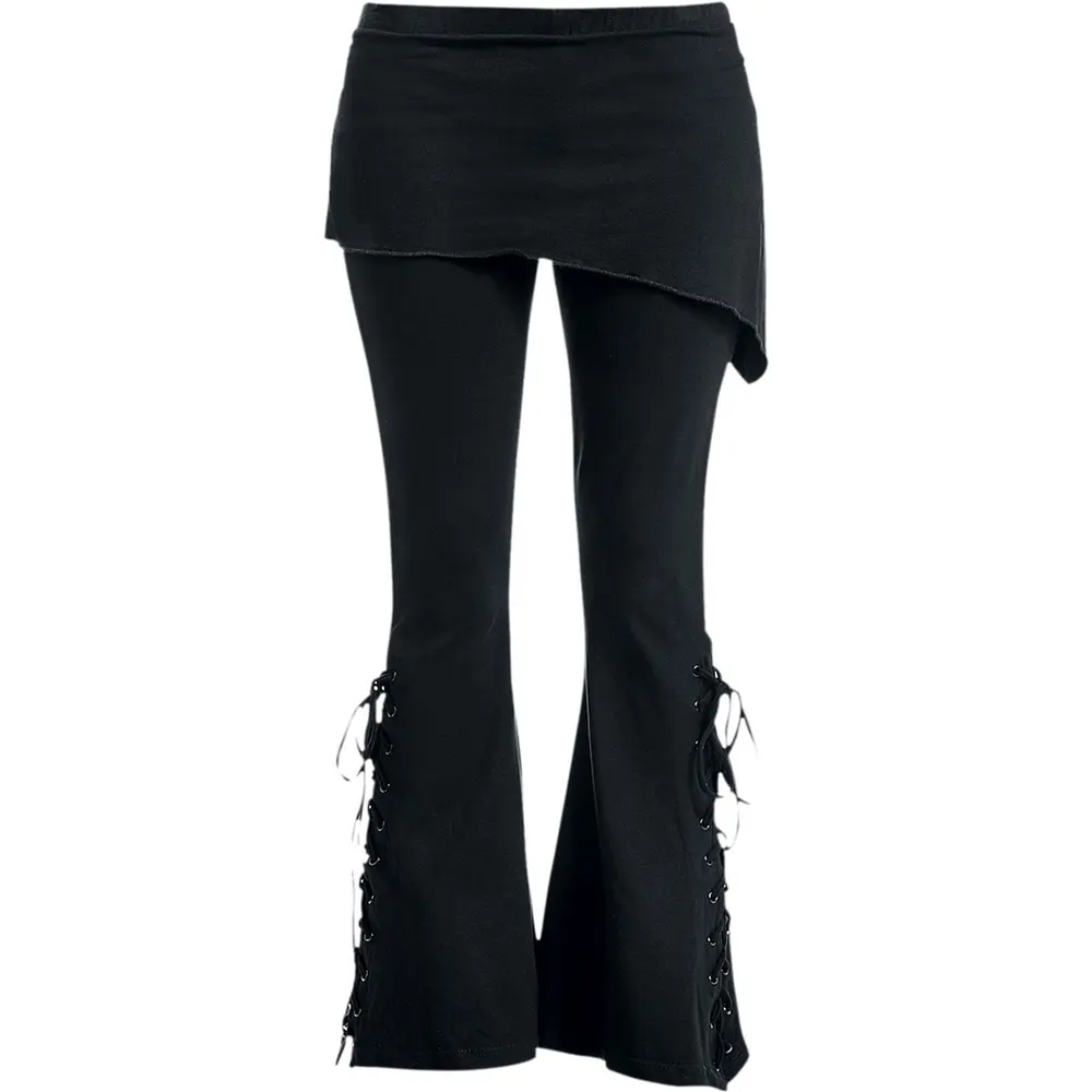 Ladies Boot Cut Leggings with Micro Skirt: Plain (Black) (Blank)