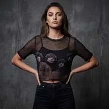 Ladies Mesh Crop Top: Rubber Soul (Black) thumbnail