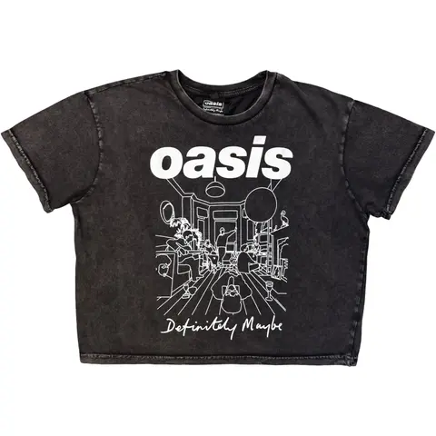 Ladies Stone Wash Crop Top: DM Line Drawing (Charcoal Grey)