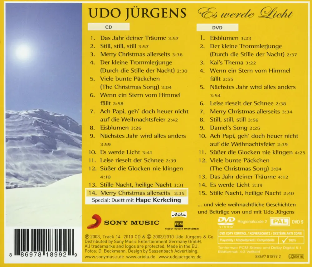 Udo Jürgens – Es Werde Licht - Meine Winter- + Weihnachtslieder 2010 (CD)