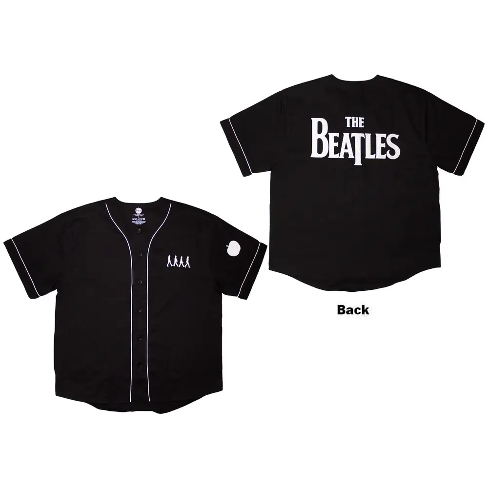 Unisex Baseball Jersey: Apple Logo / Walking (Black) (Back Print)