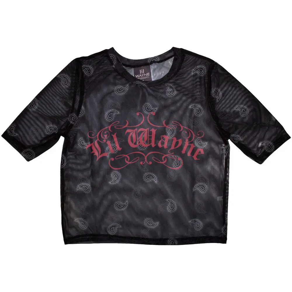 Lil Wayne – Script Logo (Čierna, Dámske, Mesh Crop Top) (Croptop)