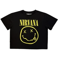 Croptop Ladies Crop Top: Yellow Happy Face (Black)